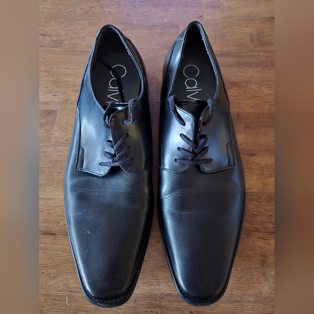 Calvin Klein Mens 13 Ripley Textured Oxford Flat Shoes Black Derby Leather Lace